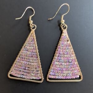 Elegant Gold and Purple Triangle Earrings